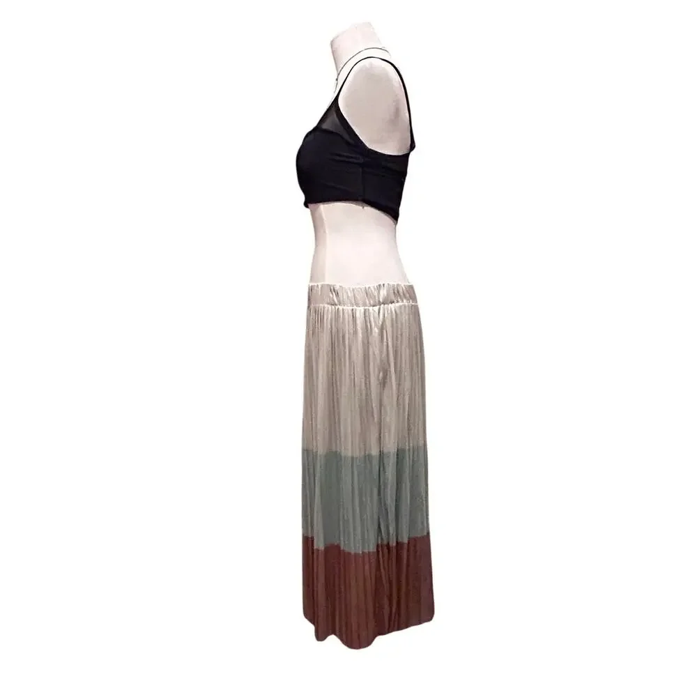 ZARA Color Block Metallic Pleated Skirt, Size Small